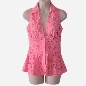 Pink Eyelet Floral Peplum Top